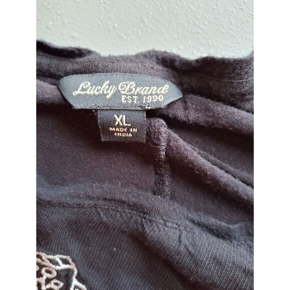 Lucky Brand Womens Tunic Top XL Black Geometric Embroidered Aztec Split Back - Picture 3 of 6